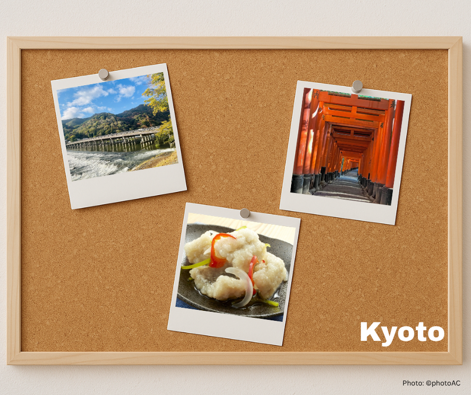 京都、祐気取り、渡月橋、嵐山、伏見稲荷大社、京料理、ハモの南蛮漬け